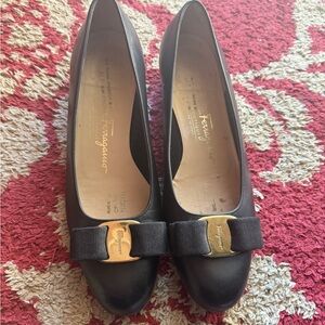 Salvatore Ferragamo Black Flats with Gold Buckle